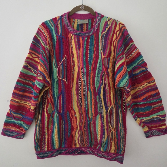 COOGI Vintage 90's 3D Knit Vibrant Multicolor Cotton Intricate Knit Swaeter L - Picture 2 of 9